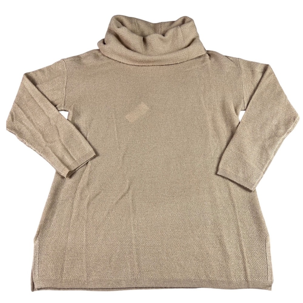 Ann Taylor Factory Cowl Neck Sweater Tan Beige Waffle Knit Tunic Large NEW